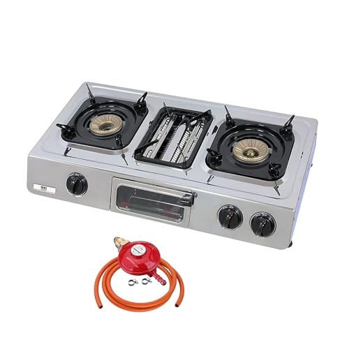 NJ G-87 Portable Gas Stove - 3 Burner Mini Oven Grill Camping Cooker LPG