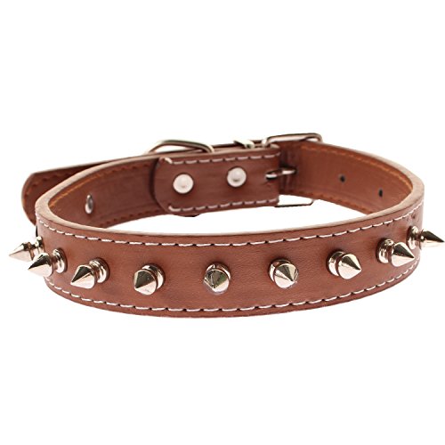 Justfox – Collare per cani con borchie in metallo marrone