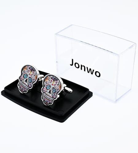 Mancuernillas calavera multicolor para hombre miniatura 3