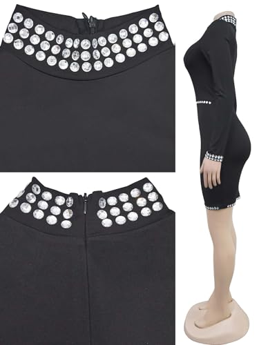 Image of Figdaw Sparkling Rhinestone Bodycon Dress for Women Special Occasions,Night Out