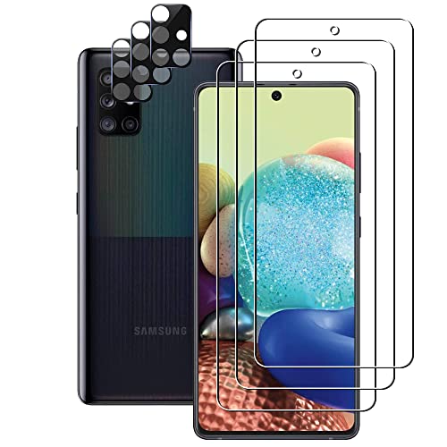 UZWZW (3+3) For Samsung Galaxy A71 5G / 4G (3 Pack) Tempered Glass Screen Protector with Camera Lens Protector Anti Scratch HD Clear