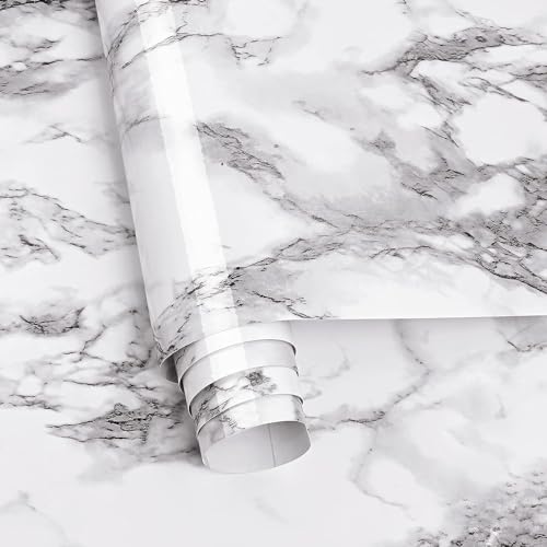 Claiez Wall Stickers DIY Wallpaper Vinyl Marble Wallpaper Peel and Stick Waterproof Wallpaper for Home Kitchen Countertop Cabinet Furniture Oil Proof Kitchen Stickers(White-4 pc)