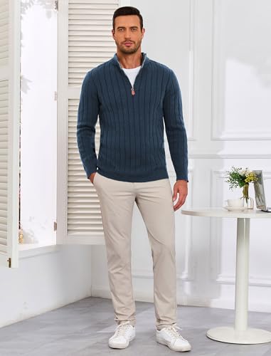 ZAFUL Mens Quarter Zip Sweater Mock Neck Casual Fall Winter Warm Ribbed Knit Pullover Sweater 5