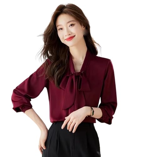 Chemise en satin pour femme JYHBHMZG à manches longues et col nœud élégant