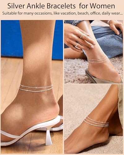 Image of ZHESHY Gold Silver Ankle Bracelets for Women 14K Gold Plated Anklets for Women Waterproof Cuban Link Heart Chain Anklets Set Non Tarnish Dainty Layered Anklet Bracelets for Women Summer Beach Jewelry
