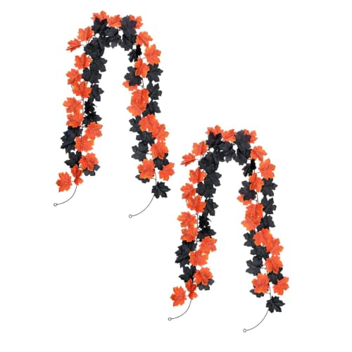 2 Pack 6.5FT Artificial Autumn Halloween Garland with Maple Leaf Decor (Red) - image 1
