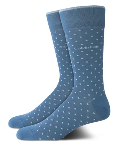Calvin Klein Mens Dress Socks - 2 Pack Lightweight Stretch Soft Work Crew Socks for Men for Casual Business & Formal Wear, Size 7-12, Light Blue Dot