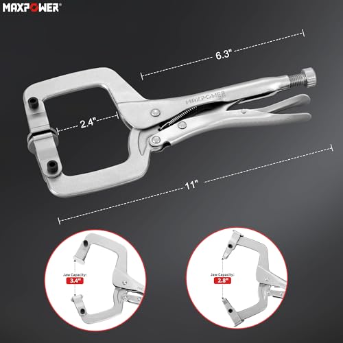 Image of MAXPOWER 11-Inch C Clamp Locking Pliers Set, Flexible Jaws Change with Pads or Regular Tips