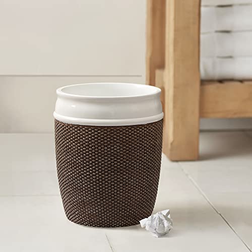 Image of Bathroom Wastebasket - Resin Decorative Trash Can (Brown and White)