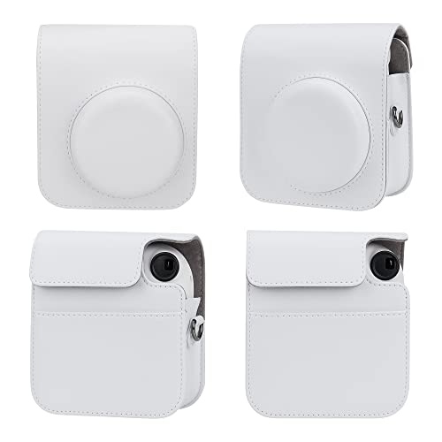 Blummy Pu Leather Camera Case Compatible With Instax Mini 12 Instant Camera With Adjustable Strap And Pocket (White) #TOP2
