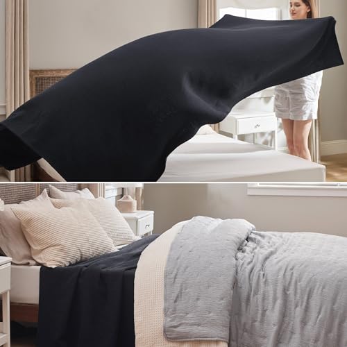 Image of Bedsure 100% Cotton Blanket, Herringbone Weave, Oversized King, Black