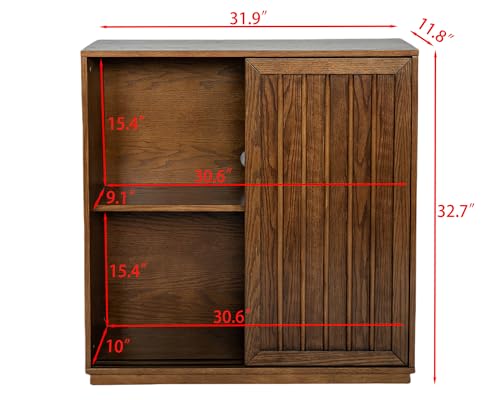 LKTART Mid Century Modern Sideboard Buffet Cabinet with 2 Fluted Sliding Door,Small Storage Cabinet with Outlet Holes for Living Room, Kitchen, Entryway, Hallway 32" Walnut