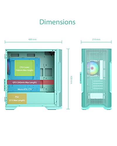 Vetroo M03 Compact Computer Case Micro Atx Mini Itx Mint Green Gaming Pc Case Rear 120Mm Argb Fan Pre-Installed Door Opening Tempered Glass Side Panel & Front Mesh Panel #TOP5