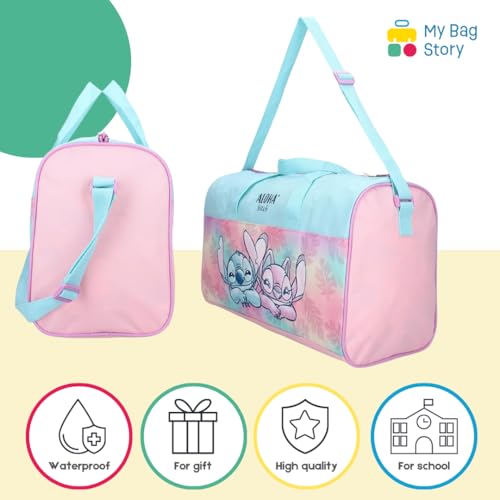 mybagstory - Sporttasche für Mädchen – Stitch – Rosa/Blau, Kinder – Schule – Kindergarten – Grundschule – Größe 40 cm – verstellbarer Riemen – Geschenkidee