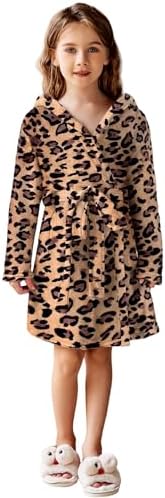 Arshiner Kids Boys Girls Flannel Bathrobes Soft Hooded Robes