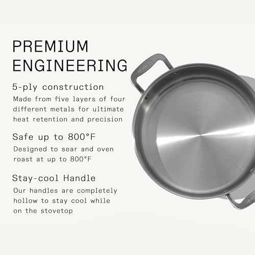 Image of Made In Cookware - 6 Quart Stainless Steel Rondeau Pot w /Lid - 5 Ply Stainless Clad - Professional Cookware - Crafted in Italy - Induction Compatible