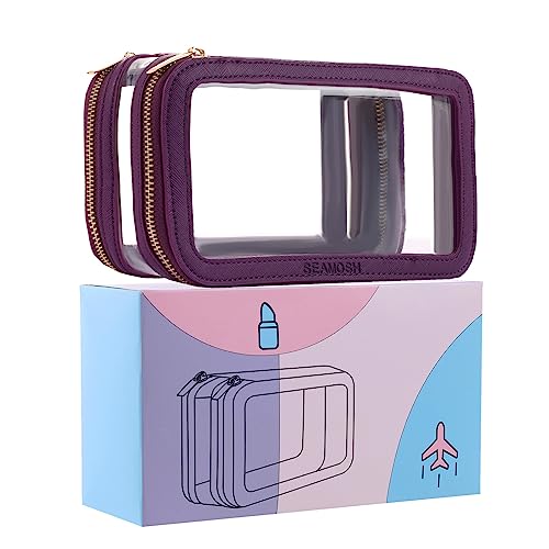 SEAMOSH Clear Make Up Toiletry Travel Makeup Organizer Bag For Women Portable Travel Toiletry Cosmetic Purse Pouch Bag Perfect For Business Or Personal Travel Essentials (purple)