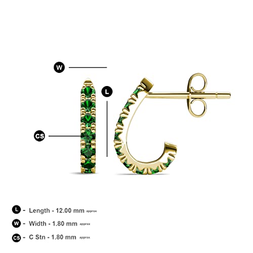 Round Emerald 0.31 Ctw With U Cut Pave Setting Women Half Hoop Huggie Earrings 14K Yellow Gold #TOP2