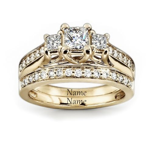 10K 14K 18K Gold 3 Stone Moissanite Bridal Rings Sets for Her, 2.6 CT. tw. Princess Cut Moissanite Engagement Ring Set for Women Wedding Ring Set for Engagement Anniversary Eternity Band