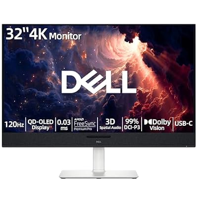 Dell Plus 32" 4K Monitor, QD-OLED Display, 120Hz 0.03ms, AMD FreeSync Pro, AI-Enhanced 3D Spatial Audio, 99% DCI-P3, Dolby Vision, 5x2.5W Speakers, USB-C 90W PD, Compatible with PC & Console