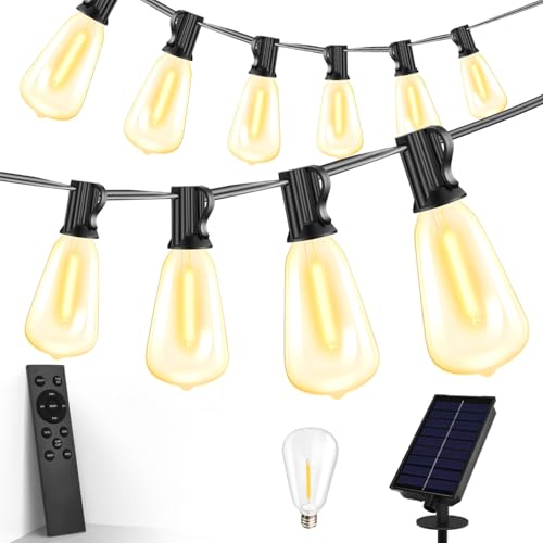 Guirnaldas de Luces LED Solares para Exterior, 15 Metros 15+1 Focos LED ST38 Serie de Luz, Resistente al agua, 8 Modos de lluminación, Cadena de Luces Decorativas para Jardin Patio Boda Cuarto Navidad