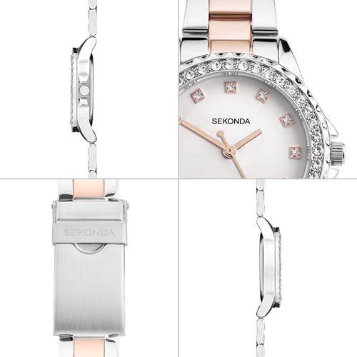 Sekonda Elizabeth Women's Quartz Watch 33mm with Stone Set Case, Analogue Display and Stainless Steel Bracelet