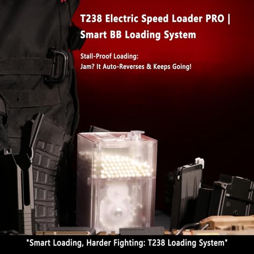 T238 Elektrischer BB-Speedloader PRO Edition – Smarter automatischer Airsoft-Magazinlader, 21 BBS/s Hochgeschwindigkeit, OLED-Display, 1800 Schuss Kapazität, Blockierschutz inkl. 4 Adapter
