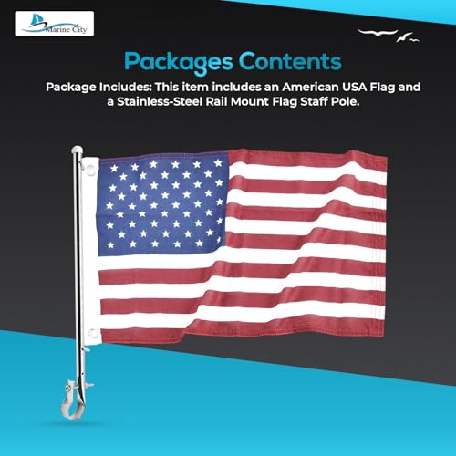 MARINE CITY 304 Stainless Steel Flagpole with 12" x 18" American Flag – Gloss Polished, Corrosion-Resistant Rail Mount Flag Pole for Boats, Yachts, Pontoons & RVs by MARINE CITY - Used condition - Image 7