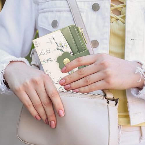 Image of Farcauo Small Floral Womens Wallet Cute Wallets for Women Thin Green Women's Wallet Kawaii Flower Card Wallets for Women Ladies