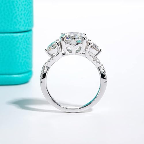 Anuclub 4Cttw Round Cut Moissanite 3 Stone Engagement Rings D Color Vvs1 Round Cut 14K White Gold Plated 925 Sterling Silver Anniversary Wedding Promise Ring For Women 5.5 #TOP5