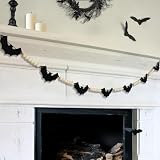 Halloween Garland Decorations, Adjustable Spooky Hanging Felt Bat Garland, Pre-Strung Aesthetic Boho Wood Beads Halloween Banner for Mantel Fireplace Home Room Indoor Farmhouse Office Wall Decor