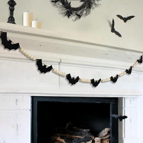 Halloween Garland Decorations - Adjustable Spooky Hanging Black Felt Bat