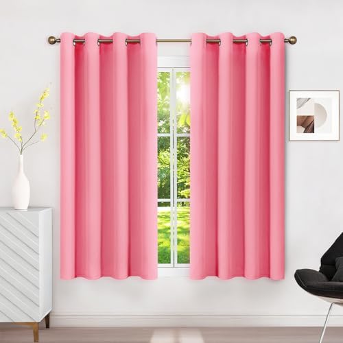 Runyéla Verdunklungsvorhänge mit Ösen Gardinen, Thermovorhang Hitzeschutz | 2er Set, H140xB120 Rosa Vorhang Blickdicht, UV-Schutz Sichtschutz Schalldämmung Blackout für Schlafzimme
