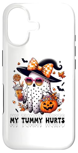 Funny My Tummy Hurts Cute Pink Ghost Boujee Halloween Coffee X}zP[X iPhone 17 p