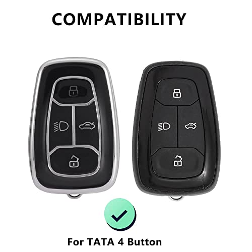 Image of Keyzone TPU Car Key Cover and Keychain Compatible for: Nexon, Harrier, Tigor BS6, Tigor EV, Safari 2021, Altroz, Safari Gold, Gravitas, Punch Smart Key (Silver Black with Zinc Alloy Keychain)