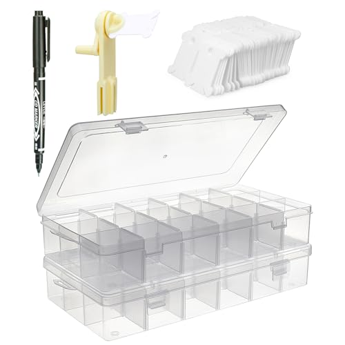 BLUE HANDCART Embroidery Floss Organizer, 2 Removable 18 Compartments Cross Stitch Thread Storage Box with 200 Plastic Embroidery Floss Bobbins, 1 Floss Winder and 1 Marker