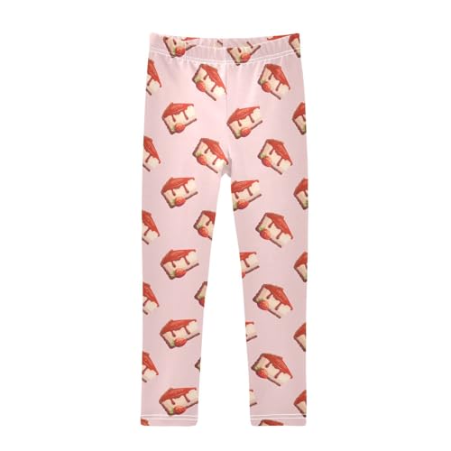 Strawberry Cheesecake Slices Girls Leggings,Workout Leggings for Girls Toddler Athletic Leggings Size for 3-10T