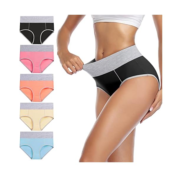 wirarpa Women's Cotton Underwear High Waist Stretch Briefs Soft Underpants Ladies Full Coverage Panties 5 Pack - Image 2