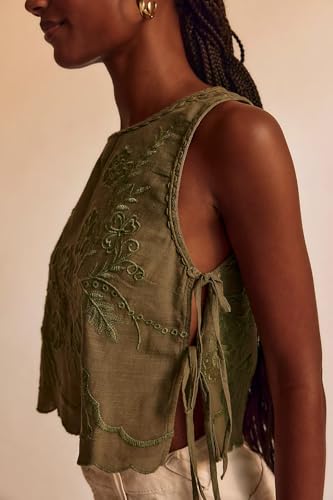 Tie Front Tops for Women Sleeveless V Neck Floral Embroidered Tank Y2k Sexy Cute Going Out Crop Vest Shirt3