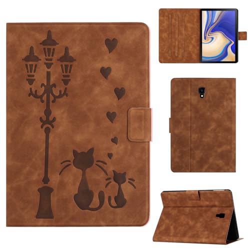 Rosbtib Funda para Samsung Galaxy Tab S4 10.5 Pulgadas 2018 Modelo SM T830/T835 Funda Protectora de Piel sintética con Soporte, Una Pareja de Gatos íntimos bajo una farola, para Galaxy Tab S4, Marrón