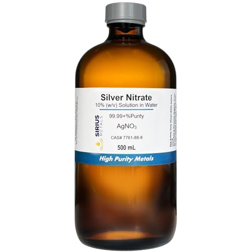 Silver Nitrate Solution (CAS# 7761-88-8) - 10.0% (w/v in Water) as AgNO3 (6.35% as Ag) - 99.99+% Purity: 500 mL in Amber Glass Bottle