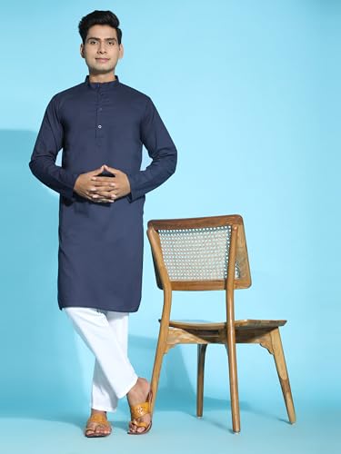 Image of Men's Cotton Solid Dress Long Kurta Regular Fit Casual