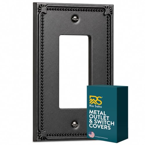Rio Salto Matte Black Beaded Decorative Light Switch Cover Plate Premium Metal Rocker Switch Plate Decorator Paddle GFCI Wall Plate Cover Metal Wall Plates — Pearl Collection, Midsize 5.00" x 3.13"