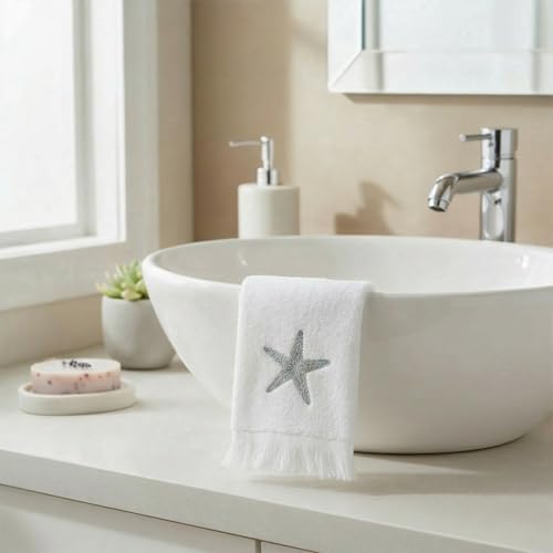 Avanti Linens – Fingertip Towel Set, 100% Cotton Velour Bathroom Towels with Embroidery & Absorbent Terry Reverse, Coastal Home Decor, Set of 2 (By The Sea Collection) by Avanti Linens - Image 2