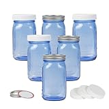 Yodecy 6 Pack 32 oz Blue Wide Mouth Mason Jars with Airtight Lids and White Plastic Mason Jar Lids, Canning Jars with Lids