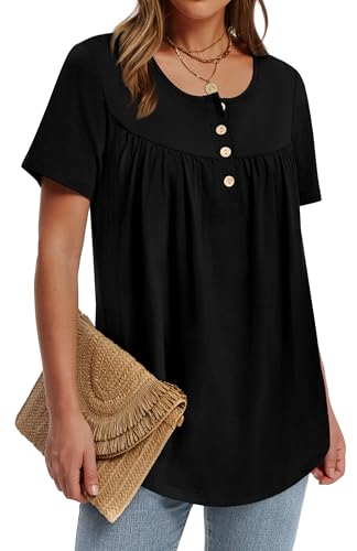 WIHOLL Womens Summer Tunic Tops Button Down Shirts Short Sleeve T-shirts Beach Vacation Clothes Spring S-3XL - Image 5