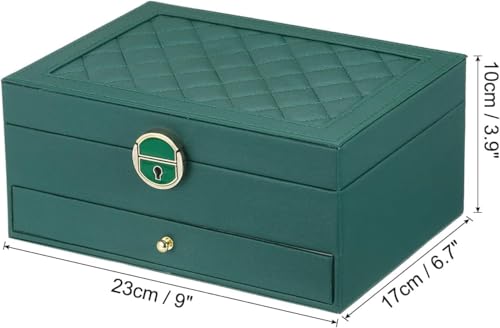 Image of Velvet Three Layer New Vintage Flannel Jewelry Box Earrings Earrings Rings Necklace Bracelets Jewelry Organiser Storage Case With Drawer For Girls Women Dark Green (AB-03)