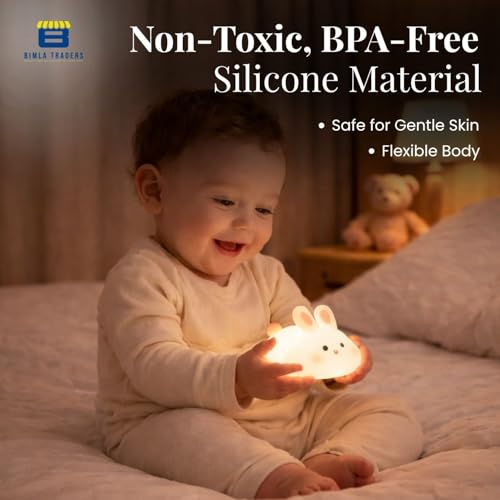 Image of Btag Kids Cute Little Bunny Night Light | Touch Silicone Animal Night Lamp | Ideal Gift for Boys, Girls, Toddlers, and Nursery (Bunny)