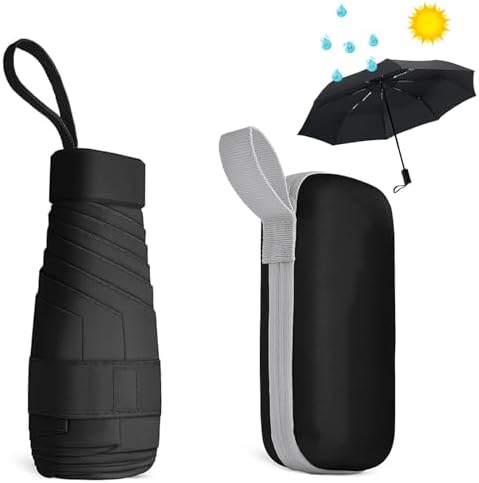 Windproof Mini Travel Umbrella with UPF50+ Protection, 6 Ribs, Compact Folding, Portable UV Protection, Includes Storage Box