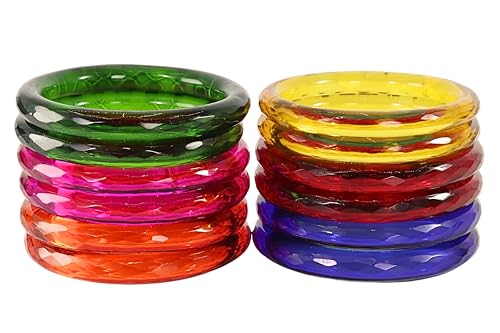 Image of NMII Traditional Glass With Diamond Cutting Pattern Glossy Finished Stylish Kada Set For Women And Girls | Crystal Glass Kada Bangles Set For Wedding, Festive